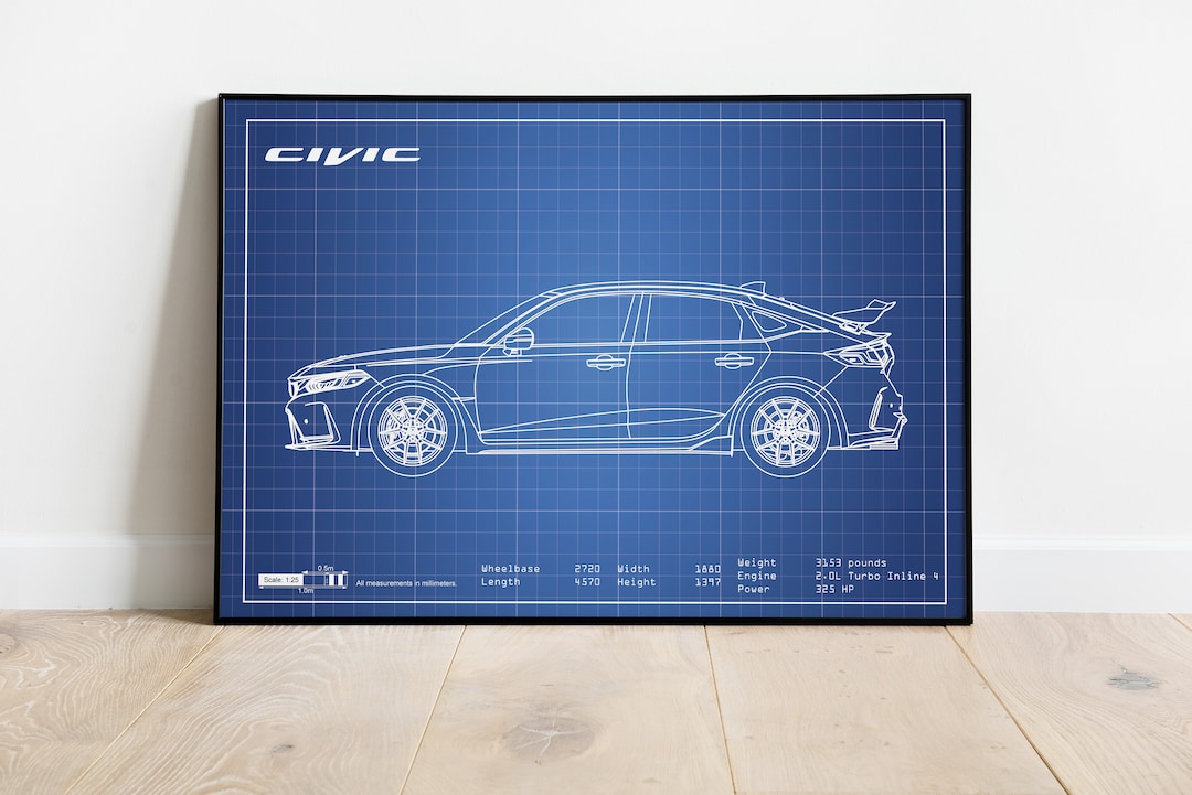 Honda Civic Picture, Honda Civic, Civic Type R, Blueprint Art, Car ...