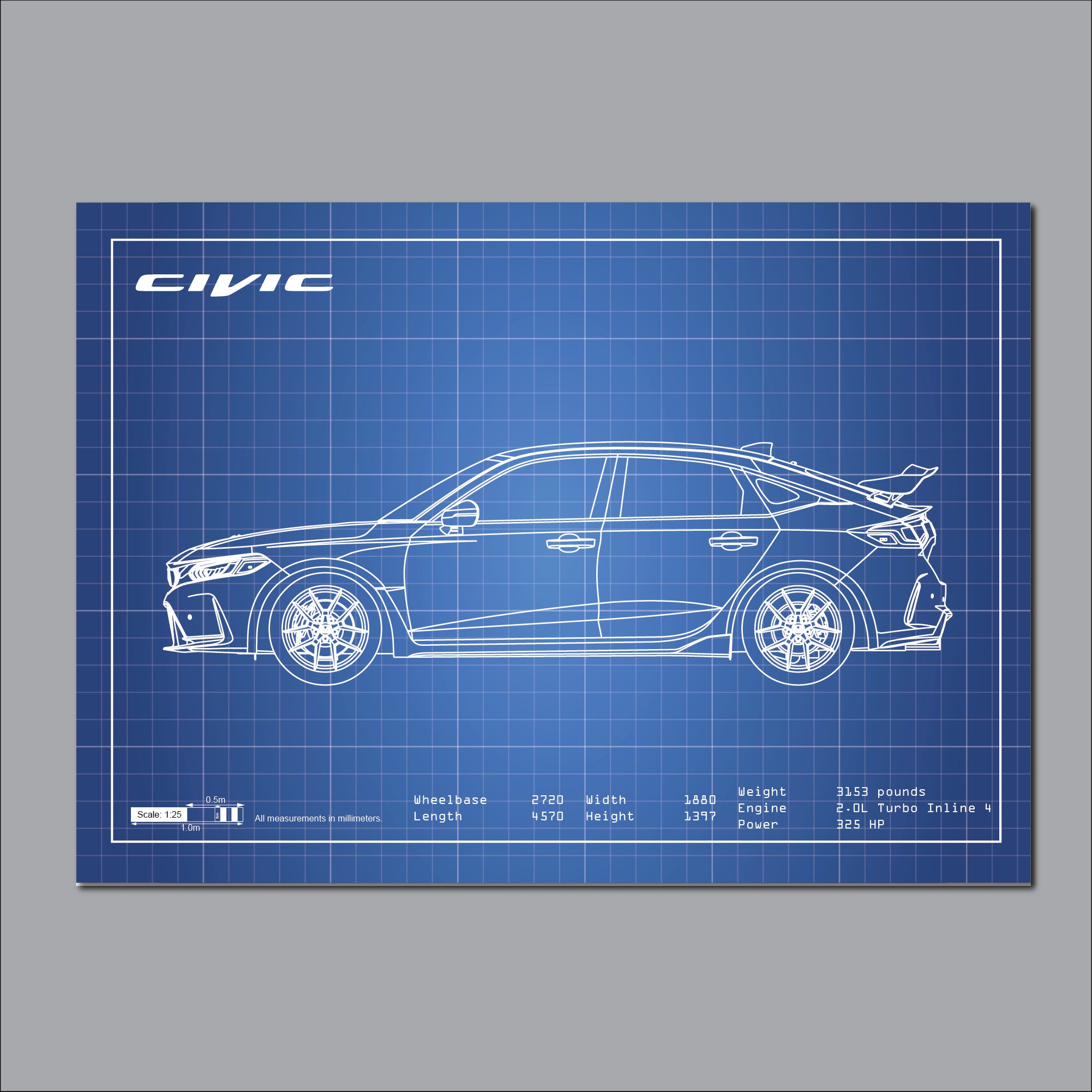 Honda Civic Picture, Honda Civic, Civic Type R, Blueprint Art, Car ...