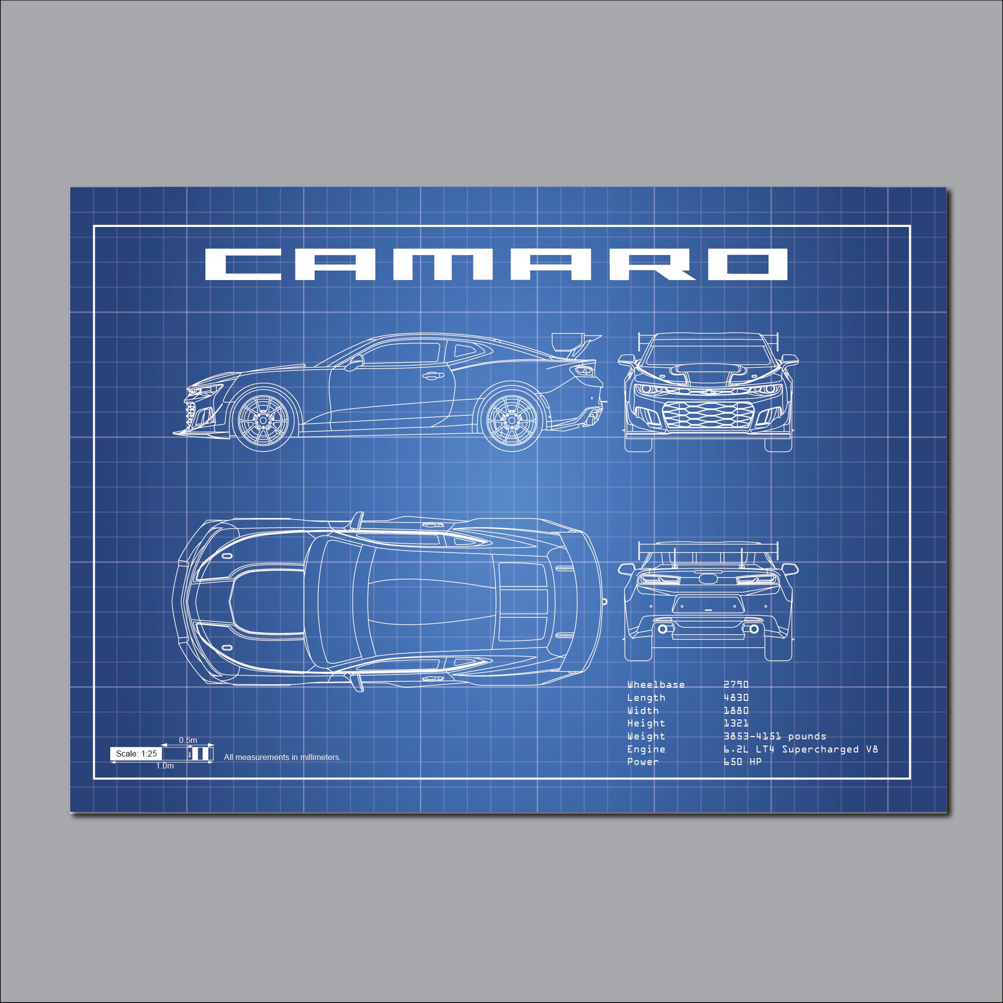 Blueprint of a Camaro Chevy Camaro Car Blueprints Car - Etsy