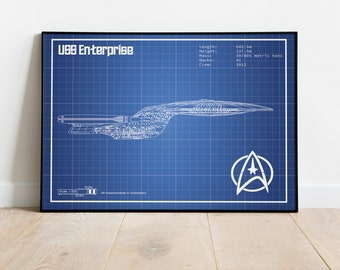 USS Enterprise Poster, Enterprise Blueprint, Star Trek Posters, Pictures of Enterprise, Mancave Enterprise Art, Gift For Him, Blueprint Art