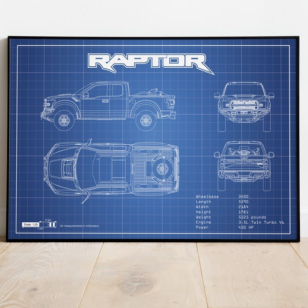 Ford Raptor, Raptor, Car Blueprints, Car Poster, Gift For Car Guy,  Gift For Him, Gift For Dad, Gift For Friend, Best Man Gift, Wall Art