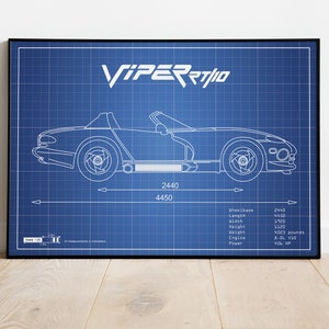 Viper RT/10 Picture, Dodge Viper, Car Blueprints, Car Poster, Gift For Car Guy, Gift For Him, Gift For Dad, Gift For Friend, Car Picture