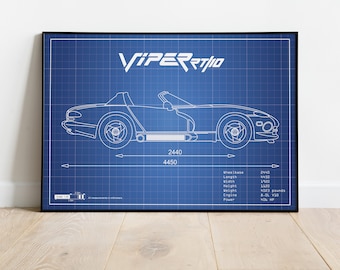 Viper RT/10, Dodge Viper, Mopar, Dodge, Auto Blueprints, Auto Poster, Geschenk für Auto Kerl, Geschenk für Ihn, Geschenk für Papa, Geschenk für Freund, Auto Kunst
