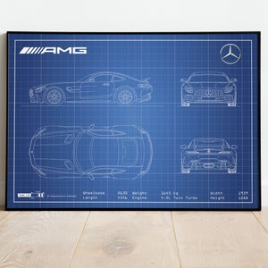 Mercedes Benz Blueprint, AMG GT, Car Blueprints, Car Poster, Gift For Dad, Gift For Friend, Best Man Gift, Blueprint Art, Car Blueprints