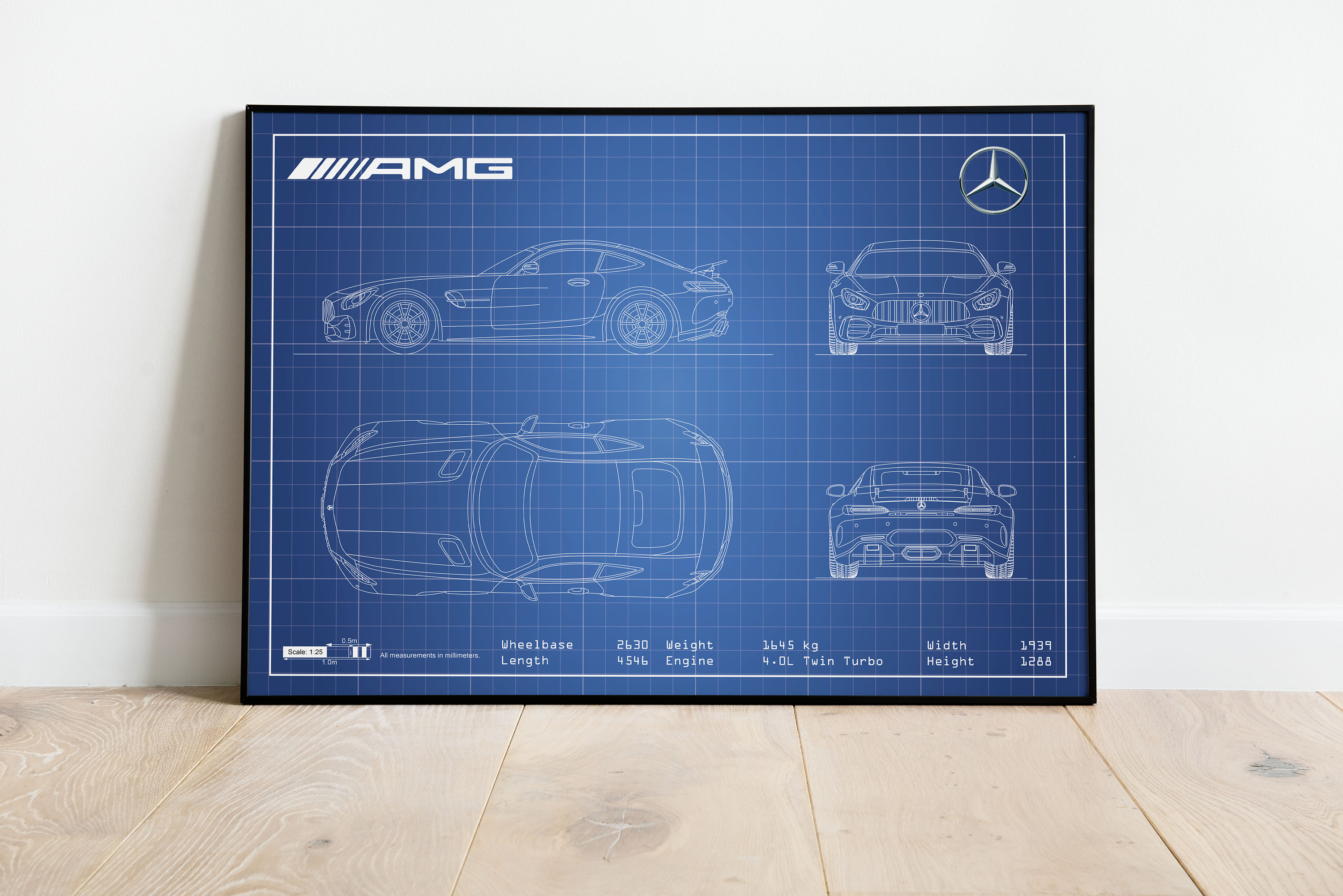 Mercedes Benz Blueprint, AMG GT, Car Blueprints, Car Poster, Gift for