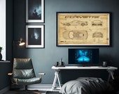 Corvette Picture, Car Blueprints, Car Poster, Garage Workshop Art,  Car, Car Poster Canvas, Car Wall Art, Blueprint Art, Wall Art, Blueprint