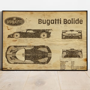 Bugatti Bolide Poster, Car Blueprints, Car Poster, Garage Workshop Art, Gift For Dad, Gift For Friend, Best Man Gift, 1st Anniversary Gift