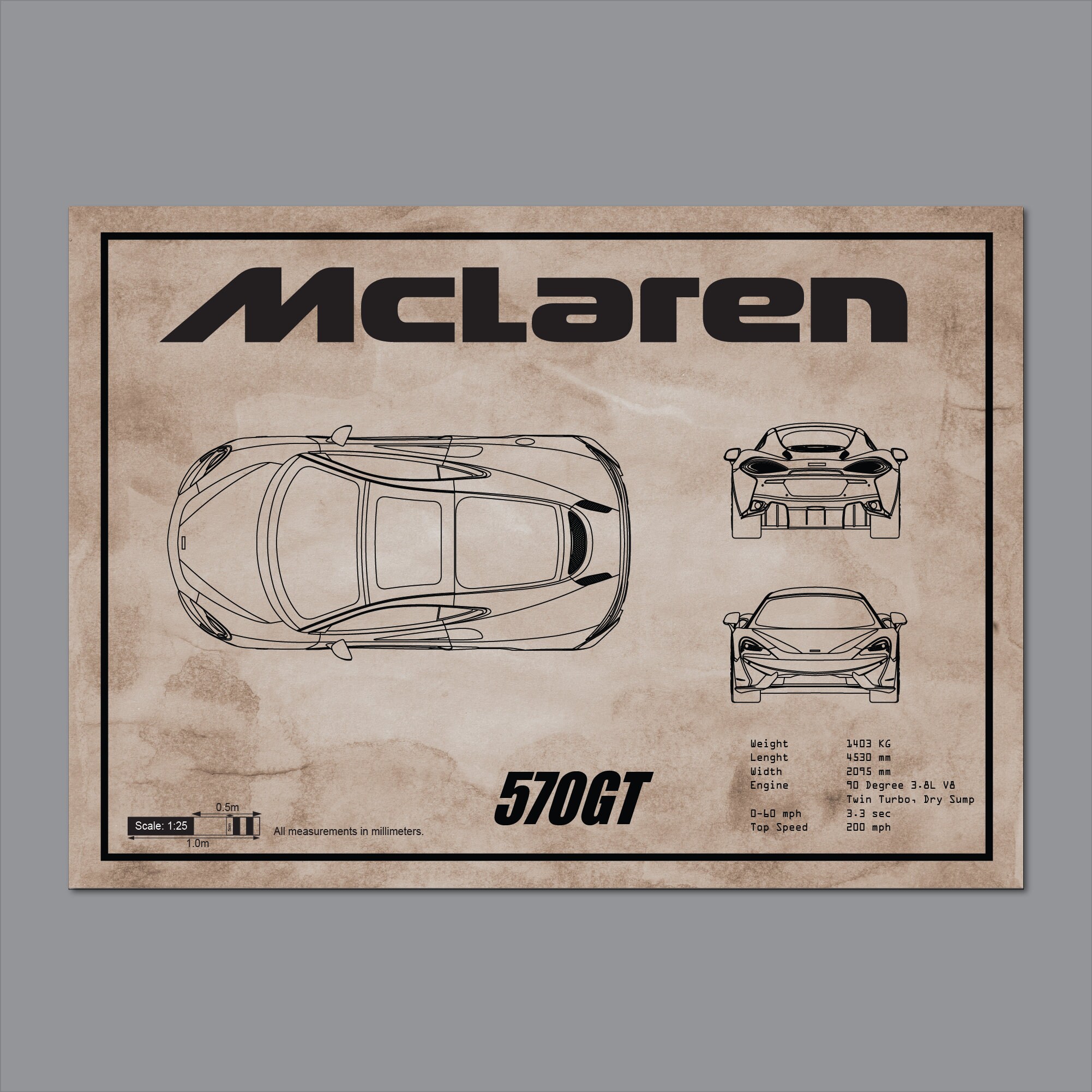 Mclaren GT570 Blueprint, Car Blueprints, Car Poster, Garage Workshop ...
