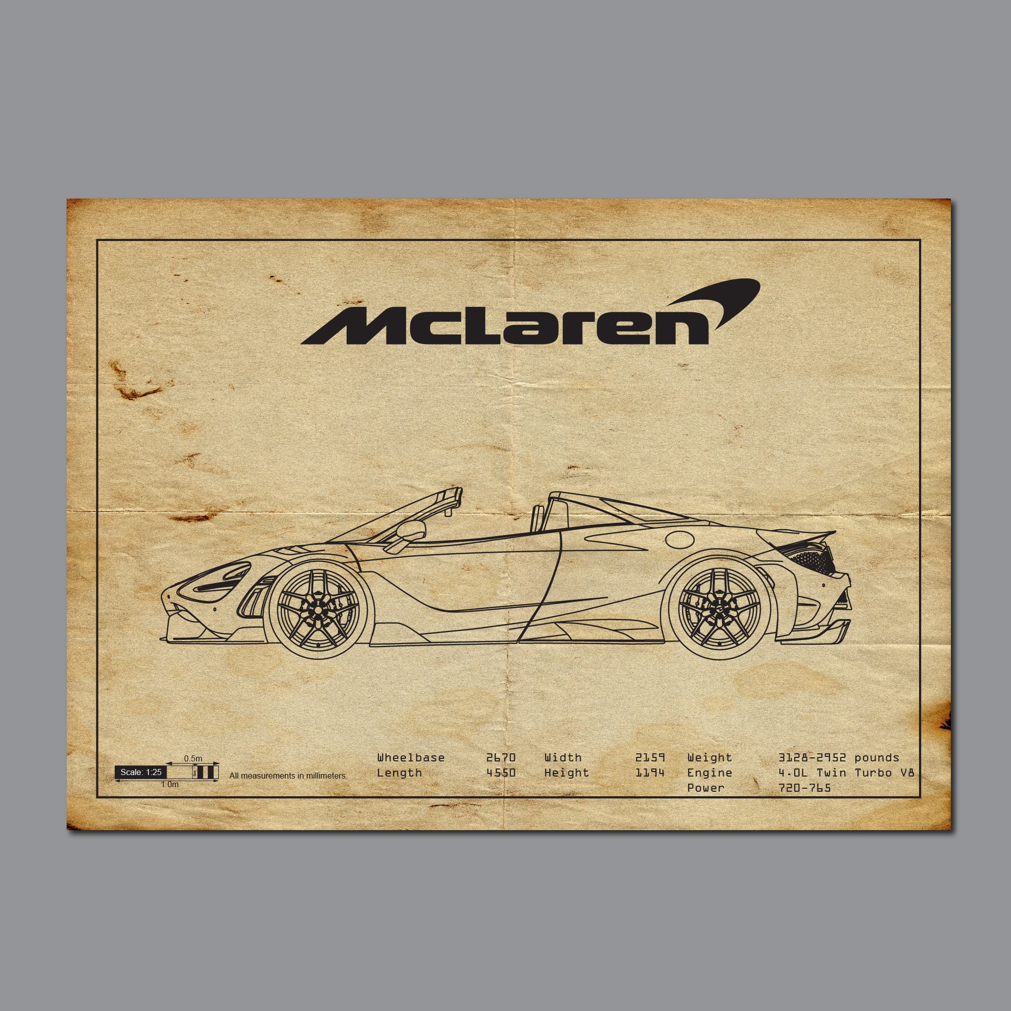 Mclaren Blueprint, Car Blueprints, Car Poster, Fathers Day, Wall Art ...