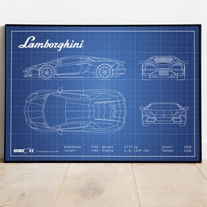 Lamborghini Avendator Poster, Car Blueprints, Car Wall Decor, Car Poster, Artwork, Car Poster Art, Manacle Wall Art, Blueprint Art, Mancave