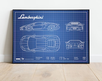 Lamborghini Avendator Poster, Car Blueprints, Car Wall Decor, Car Poster, Artwork, Car Poster Art, Manacle Wall Art, Blueprint Art, Mancave