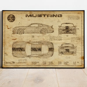 Shelby Poster,  Ford Mustang, Car Blueprints, Car Poster, Gift For Car Guy,  Gift For Him, Gift For Dad, Gift For Friend, Blueprint Art,