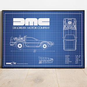 Delorean Poster, DeLorean Time Machine, Back to the Future, Car Blueprints, Car Poster, Gift For Car Guy, Gift For Dad, Gift For Friend, Art