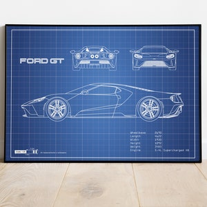 Ford GT Poster, Car Blueprints, Car Poster, Garage Workshop Art, Car Poster Canvas, Car Wall Art, Vehicle Posters, Car Prints, Mancave Art