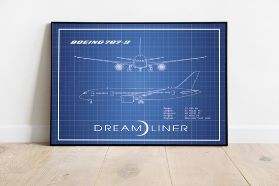ボーイング787 Boeing 787 Dreamliner   非売品ポスター Boeing 787 Poster, Dreamliner Blueprint, Gift for Pilot, Gift for