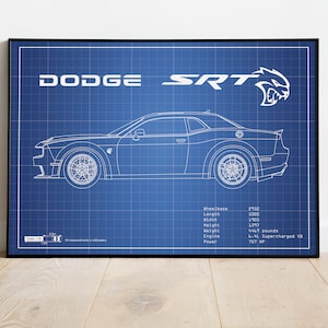 Dodge Challanger Blueprint , Dodge Challanger Poster, Challanger SRT, Car Blueprints, Car Poster, Gift For Friend, Best Man Gift, Blueprint