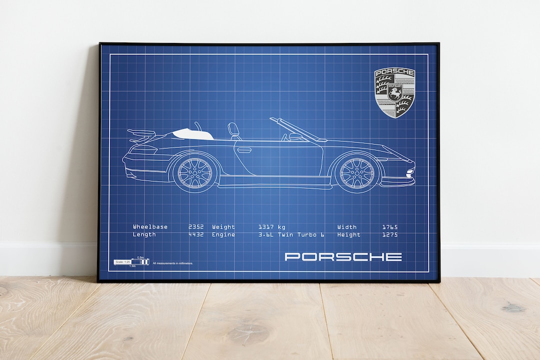 Porsche 911 Blueprint, Car Blueprints, Automobile Wall Decor, Car ...