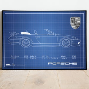 Porsche 911 Blueprint, Car Blueprints, Automobile Wall Decor, Car Poster, Car Poster Art, Gift For Him, Gift For Dad, Car Poster Download