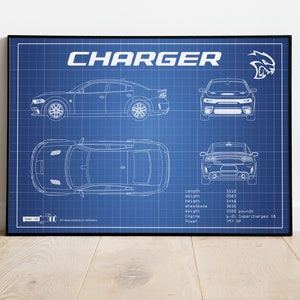 Dodge Charger Poster, Charger SRT,  Car Blueprints, Car Poster, Garage Workshop Art, Fathers Day, Wall Art,  Man Cave, Garage Art, Mancave