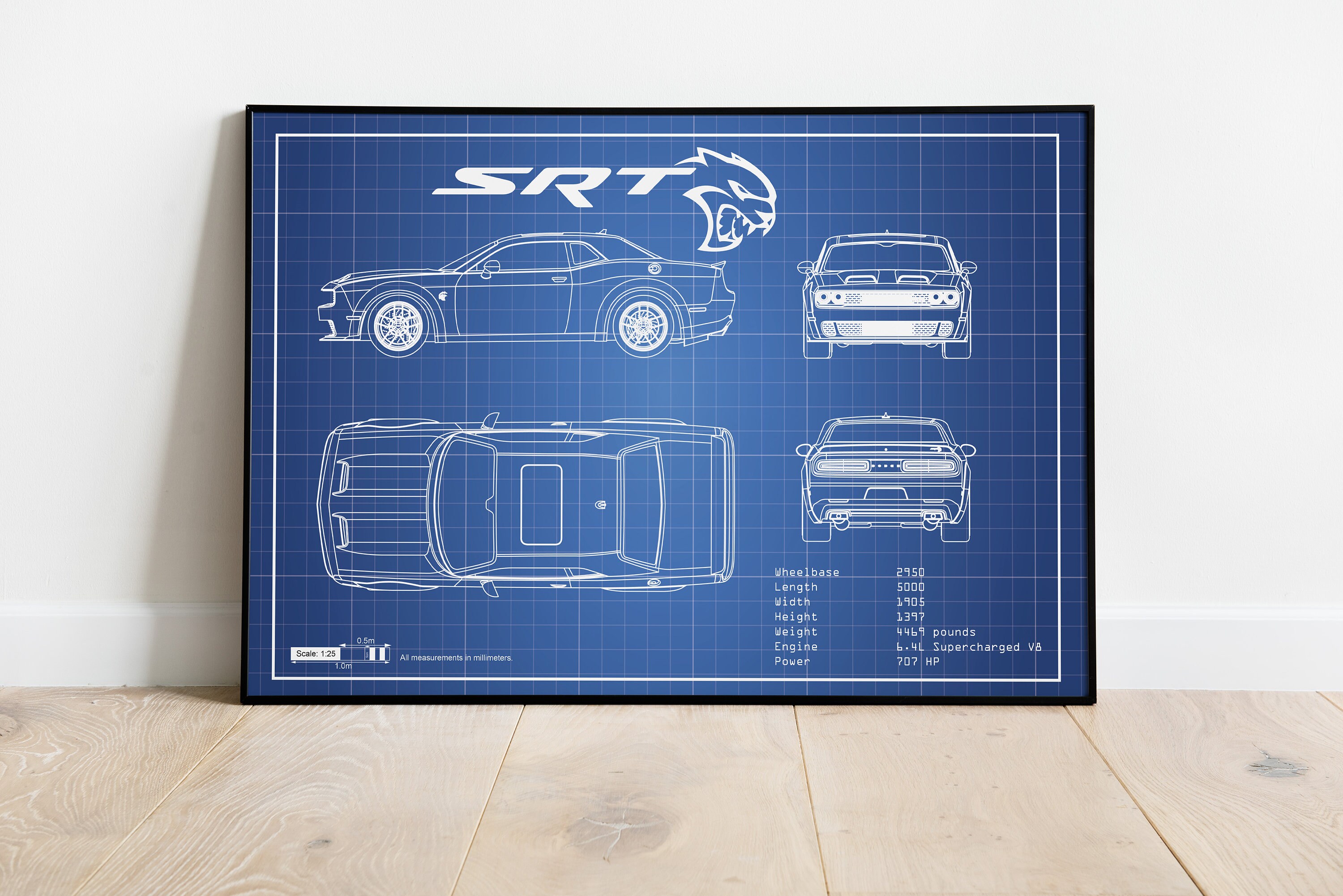 Challanger Poster, Car Blueprints, Car Poster, Garage Workshop Art ...