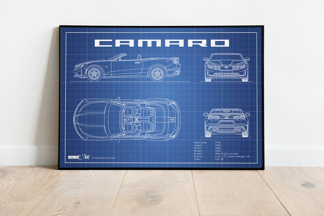 Camaro Blueprint, Car Blueprints, Car Wall Decor, Car Poster, Mancave ...