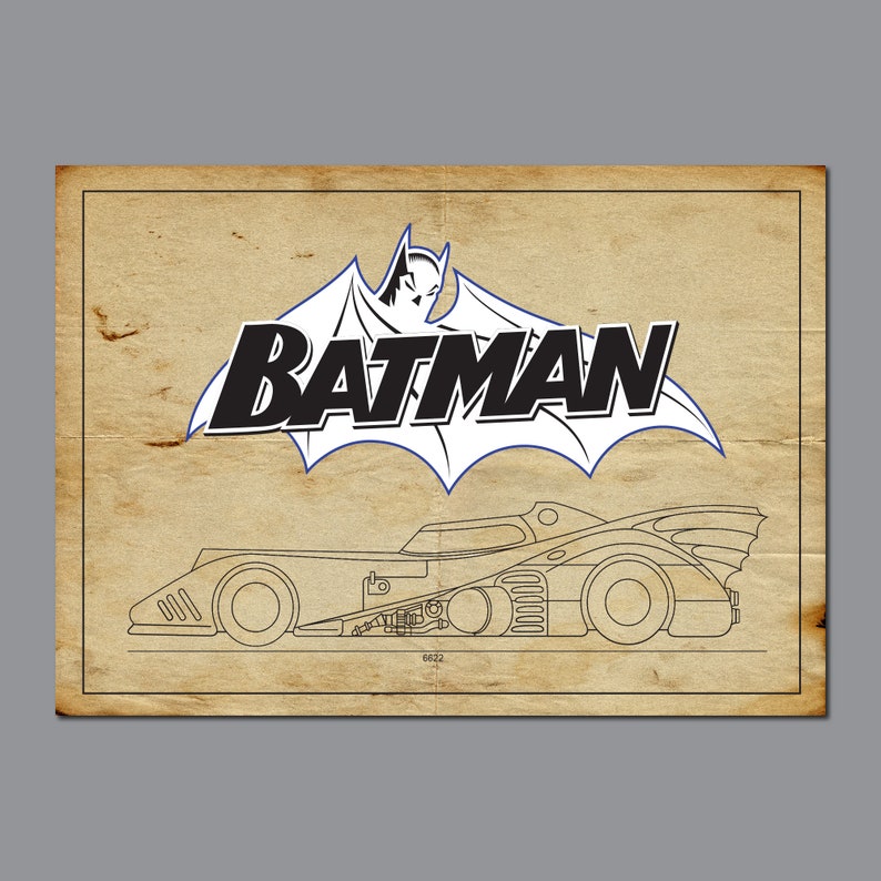 Batmobile Poster, Car Blueprints, Car Poster, Garage Workshop Art, Car ...