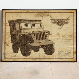 Cars Sarge, Lightning McQueen, Gift For Child, Cars Blueprints, Cars Poster, Cars Wall Art, Cars Print, Wall Decor, Cars Art, Nursery Gift