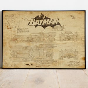 Poster of Batmobile, Gift For Him, Gift For Dad, Gift for Husband, Fathers Day, Wall Art, Man Cave Artwork, Car Art, Gift For Car Guy, Decor