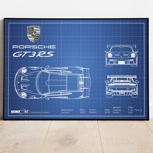 Porsche GT3rs Poster, Car Blueprints, Car Poster, Garage Workshop Art, Car Poster Canvas, Car Wall Art, Car Poster Art, Porsche Blueprint