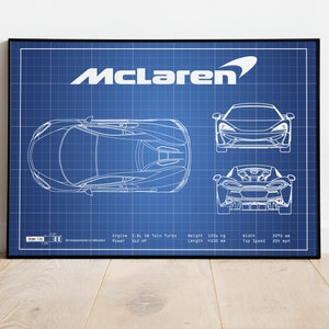 McLaren 570S Blueprint, Fathers Day, Car Blueprints, Car Poster, Car Art, Gift For Car Guy,  Gift For Him, Gift For Dad, Gift For Friend