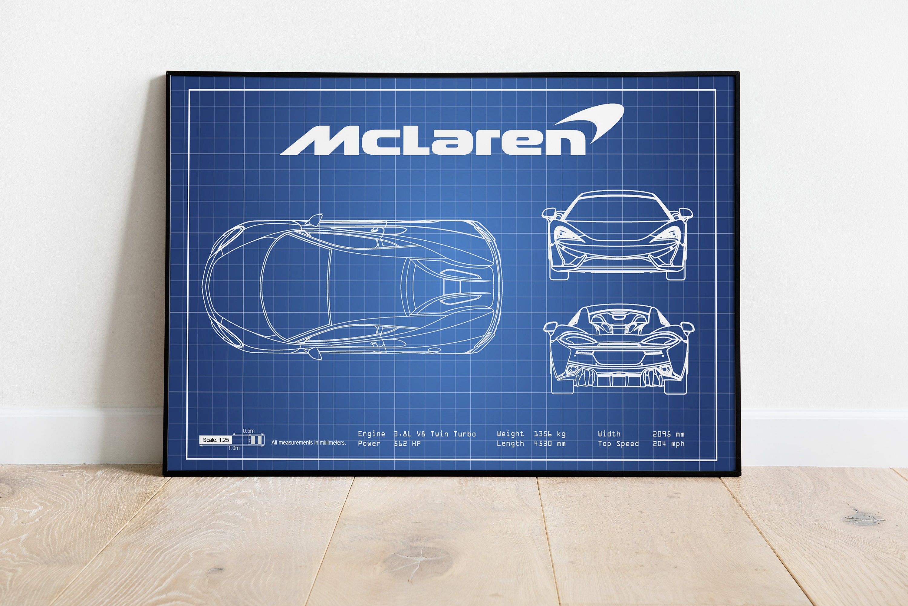 Mclaren 570S Blueprint, Fathers Day, Car Blueprints, Car Poster, Car ...
