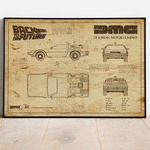 Delorean Picture, Time Machine, Back to the Future, Car Blueprint, Car Poster, Gift For Car Guy, Gift For Him, Gift For Dad, Gift For Friend