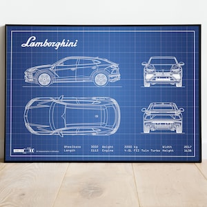Lamborghini Urus Blueprint, Lamborghini Print, Urus Print, Urus Blueprint, Car Blueprints, Car Wall Decor, Mancave Wall Art, Car SVG, Art