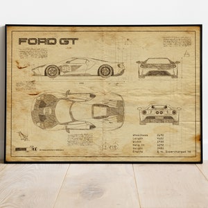 Ford GT Picture, Car Blueprints, Car Poster, Garage Workshop Art, Car Poster, Car Poster Canvas, Car Wall Art, Car Posters, Car Prints, Art