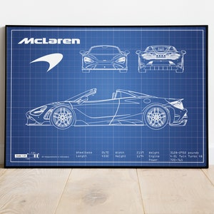 McLaren Blueprint, Car Blueprints, Car Poster, Garage Workshop Art, Car Poster Canvas, Car Art, Blueprint Art, Birthday Gift, Gift For Him