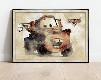 Towmater, Lightning McQueen, Kidsart, Cars Poster, Cars Poster Canvas, Cars Wall Art, Cars Art, Wall Decor,  Cars Movie Poster, Nursery Art