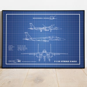 Blueprint of F15 Strike Eagle, Aviation Gift, Aviation Art, Aviation Poster, Aviation Print, Aviation Artwork, Gift For Him, Gift For Pilots