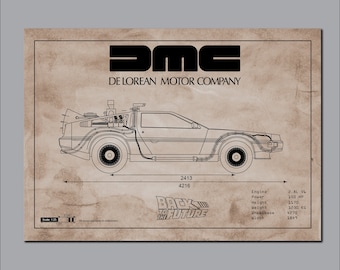 Blueprint of Delorean, Back to the Future, Time Machine, Car