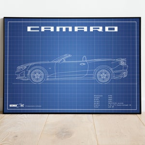 Camaro Poster, Car Blueprints, Car Poster Vintage, Car Wall Decor, Fathers Day, Gift For Him, Car Poster Download, Gift For Dad, Artwork