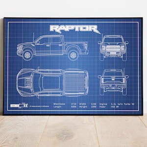 Gen 2 Raptor, Ford Raptor, Car Blueprints, Car Poster, 1st Anniversary Gift, Wall Decor, Office Artwork, Car Prints, Gift, Blueprint Art