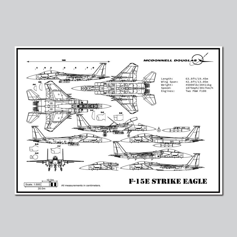 F15 Strike Eagle, Picture of Planes, Aviation Gift, Plane Blueprint ...