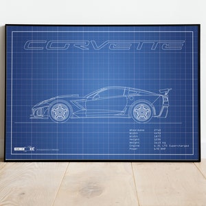 C7 Corvette Picture, Corvette Blueprint, Car Blueprints, Car Wall Decor, Car Poster, Mancave Wall Art, Car SVG, Gift For Him, Fathers Day