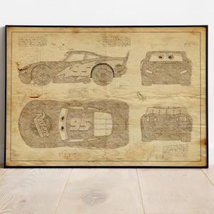 Lightning McQueen Picture, Gift For Child, Car Blueprints, Car Poster, Car Poster Canvas, Car Wall Art, Car Poster Art, Wall Decor, Car Art