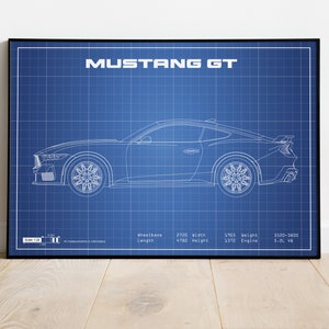 Mustang GT, Mustang, Ford Mustang, Car Blueprints, Car Poster, Garage Workshop Art,  Car, Car Poster Canvas, Car Wall Art, Car Poster Art