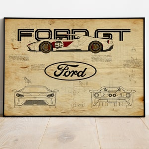 Ford GT poster, Ford Print, Mancave Artwork, Gift For Husband, Car Poster, Ford GT artwork, Car Poster, Ford GT print, Automotive Print, Art