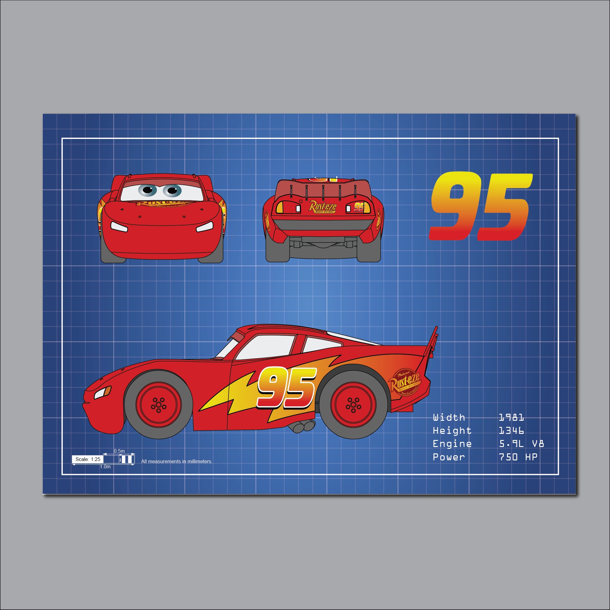 Lightning Mcqueen, Movie Art, Art for Kidsroom, Car Blueprints, Car ...