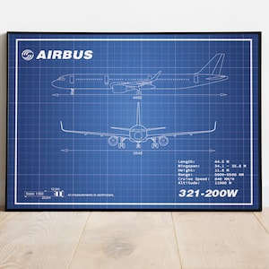 Airbus A321 Blueprint, Plane Poster, Aviation Art, Gift For Pilot, Digital Prints, Aeronautic Art, Aeronautic Prints, Plane Art, Mancave