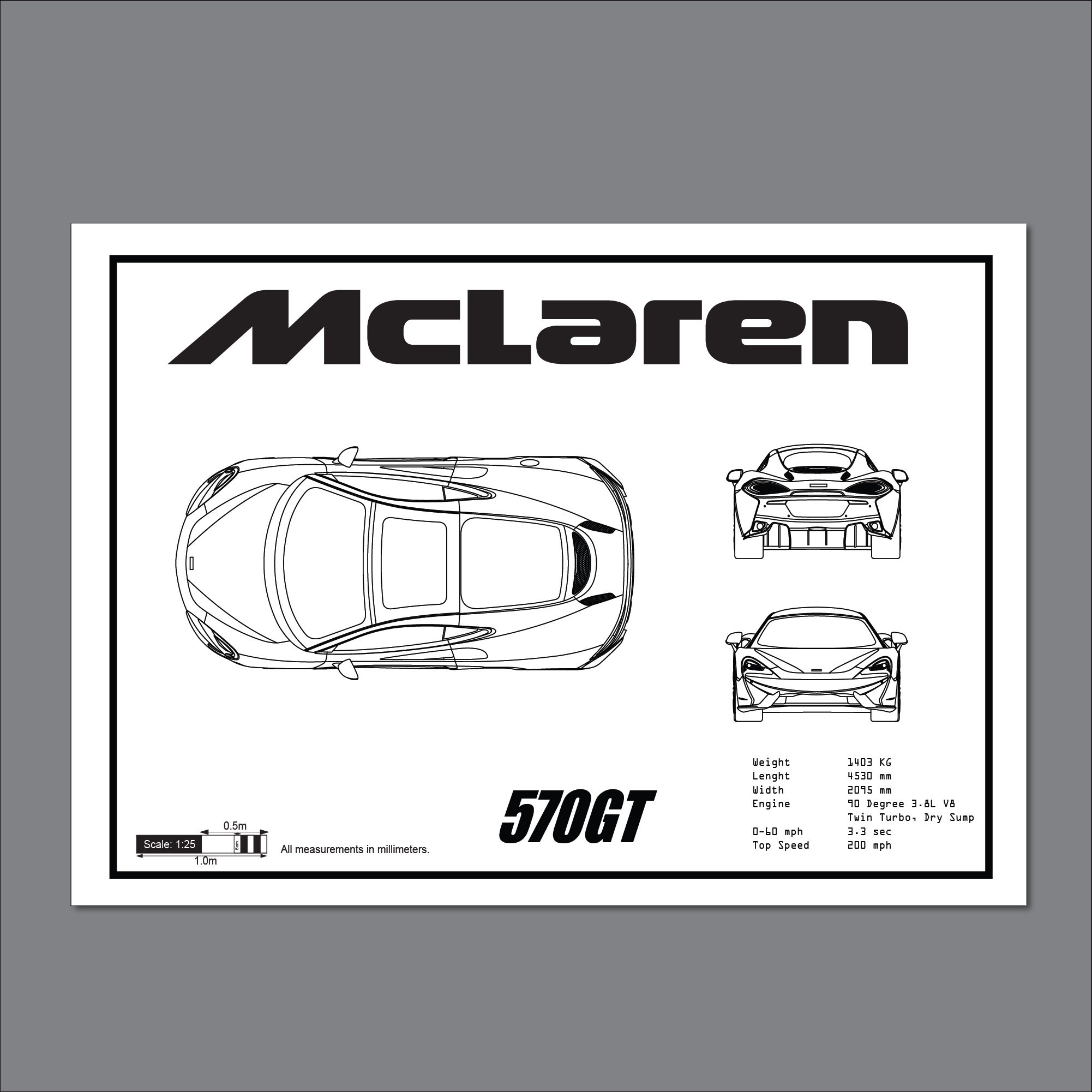 Mclaren GT570 Blueprint, Car Blueprints, Car Poster, Garage Workshop ...