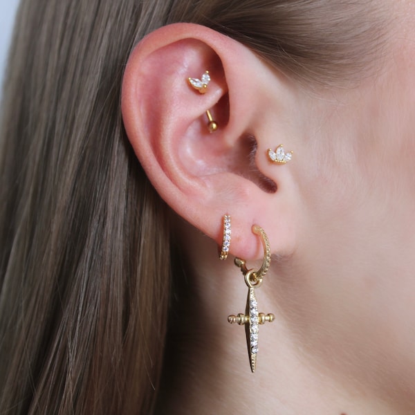 Lotus tragus cartilage helix conch piercing, stainless steel earrings jewels, perforacion