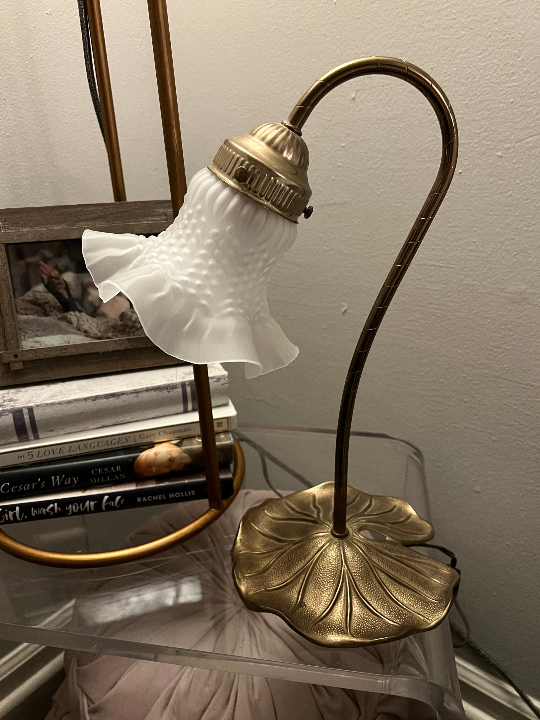 Vintage MCM Lilly Pad Lamp Frosted Gooseneck Art Deco Etsy UK